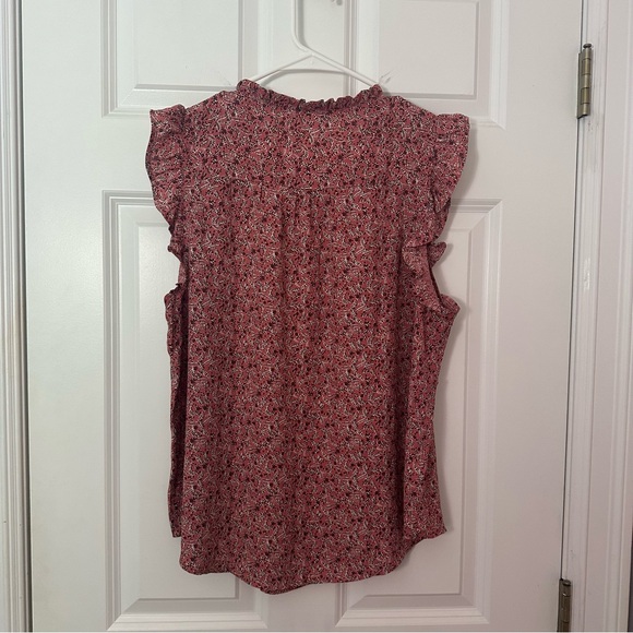 LOFT Floral Button-Front Ruffle Blouse - Red - Picture 4 of 5